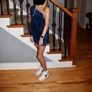 Shimmery blue winter formal dress